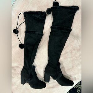 Charles David black over the knee boots. Faux suede and faux fur detail size 5.
